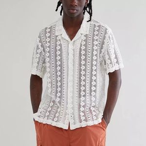 BDG URBAN OUTFITTERS UO MATHIAS LACE SS BUTTON UP in White.